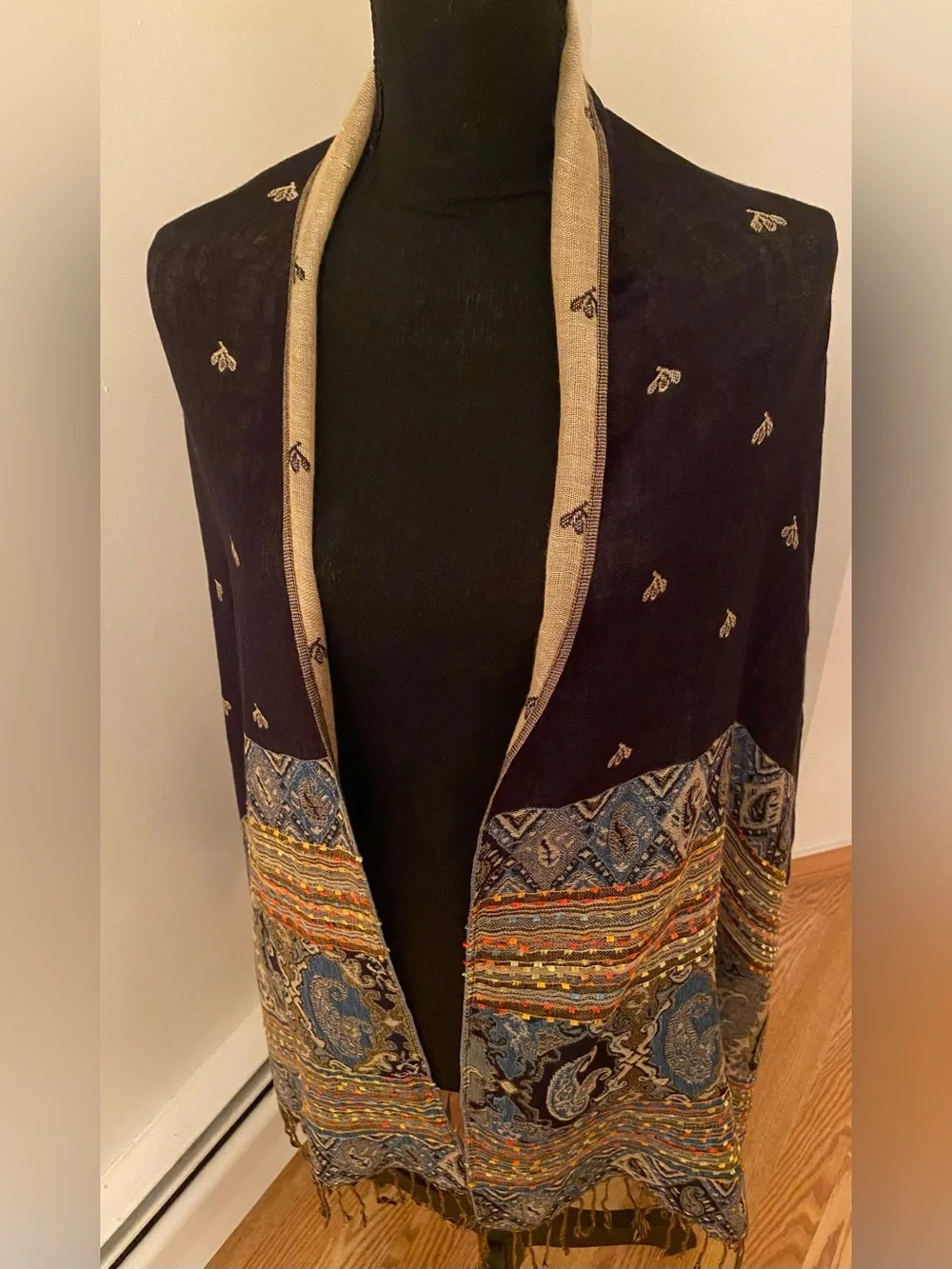 The Paper Store NWT Bohemian Paisley Pashmina Shawl Wrap Multi Color Black